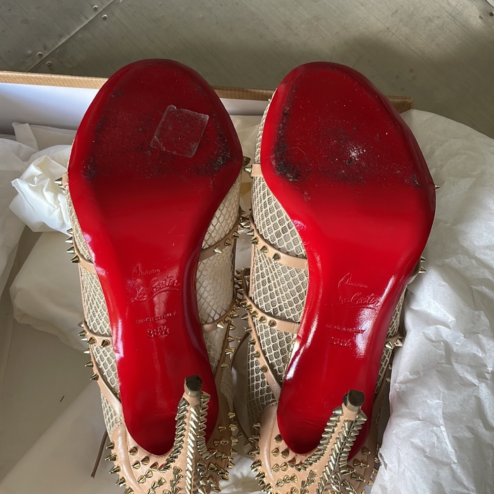 Christian Louboutin alarc 100mm beige nude light gold spike mesh stiletto 38.5 - Picture 8 of 11